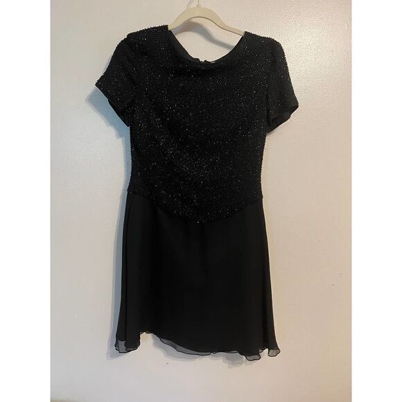 Bieff Basix Black Silk Short Dress Beaded Bodice Sz. 10 - Picture 6 of 9